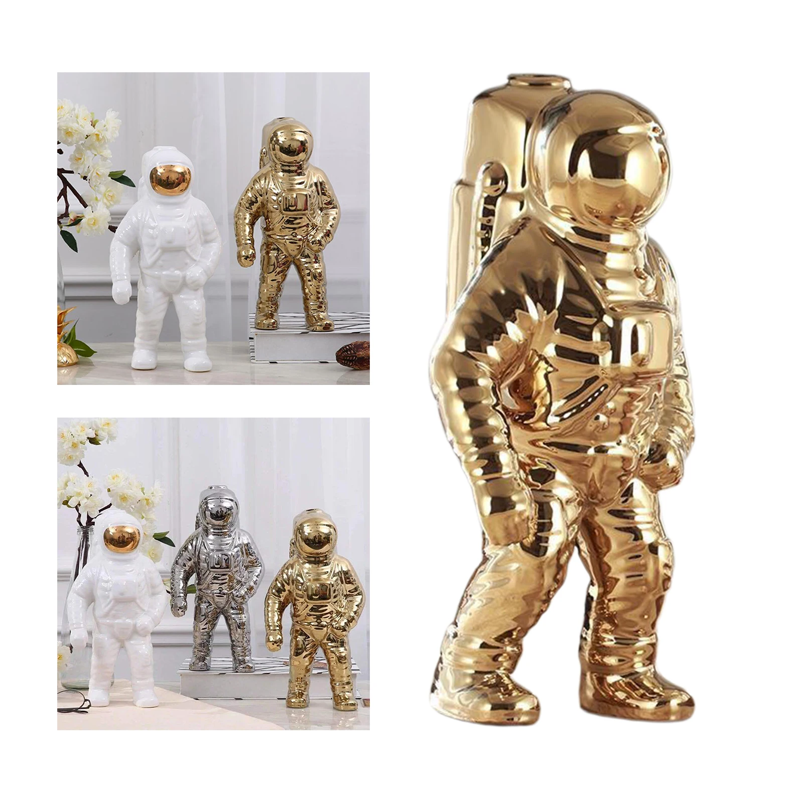Modern Space Man Sculpture Astronaut Figurine Statue Fashion Creative Ceramic Cosmonaut Model Ornament Decors for Office Home