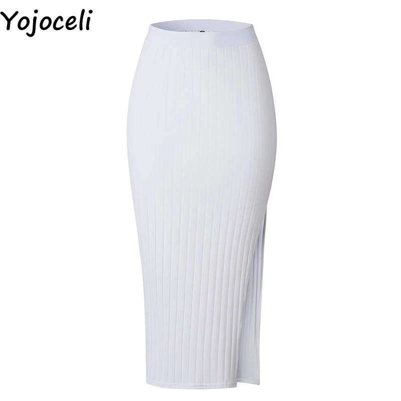 Белый Yojoceli Сексуальная bodycon Сплит карандаш юбки женские осень Вязаная теплая длинная юбка с завышенной талией на зиму с юбкой на осень-зиму, с подошвой - Цвет: Белый