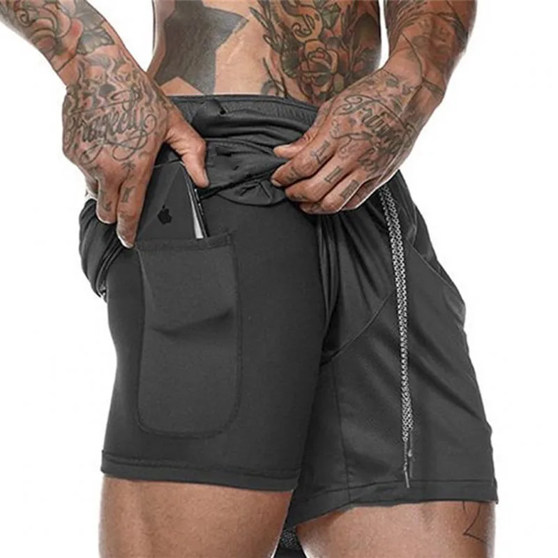 

Men's 2 in 1 Joggers Shorts Security Pockets Double Layer Shorts With Pocket Fitness Shorts Solid Camo Workout Shorts Jogging