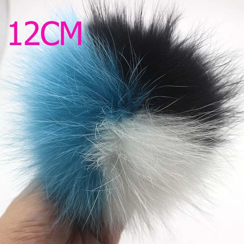 raccoon pompom 5 Пушистые Помпоны из лисьего меха с кнопкой 12-15 см DIY лисий мех Mulit цветной натуральный мех помпон для шарфов шляпа и сумка аксессуары - Color: raccoon pompom 5
