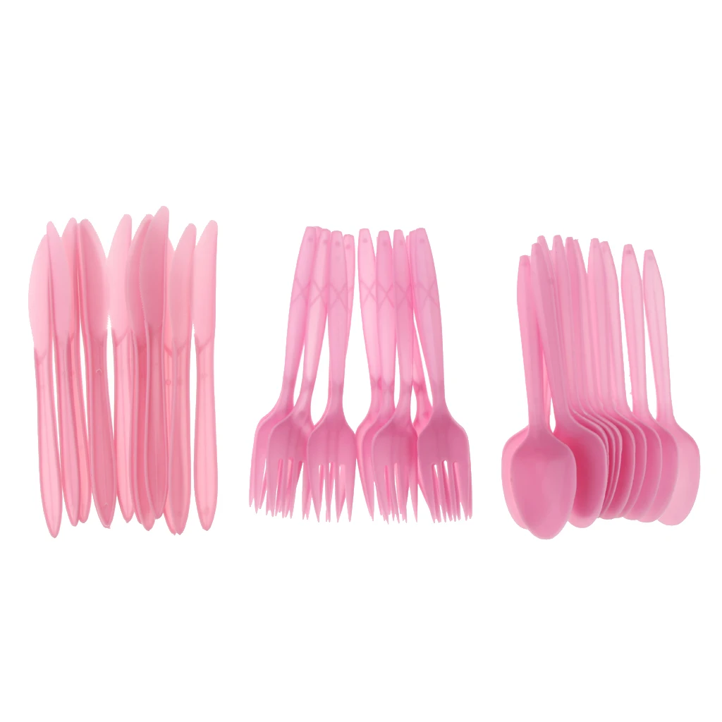36 Pieces Unicorn Disposable Party Tableware Set Pink Plastic Forks Spoons Knifes for Birthday Party BBQ Supplies