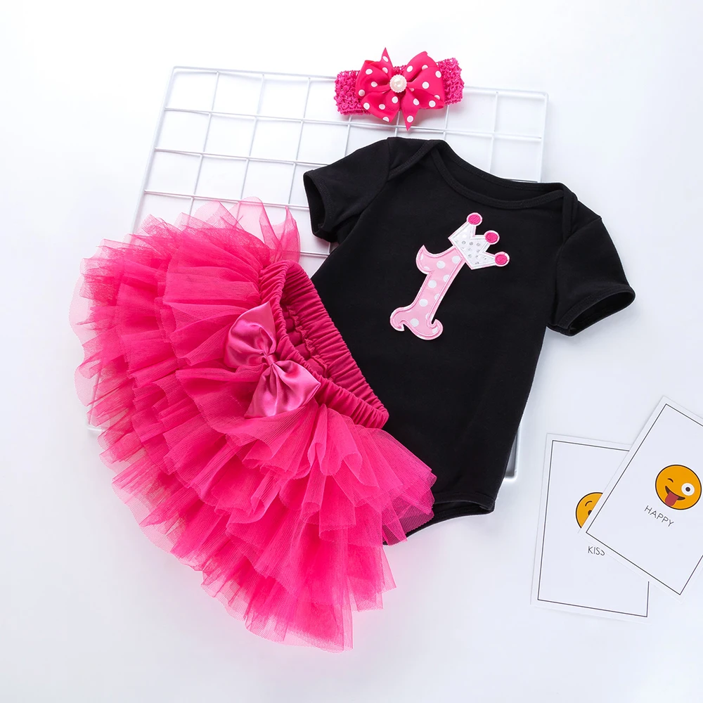 3Pcs Tutu Kids Newborn Romper Clothing Sets headband short-sleeved romper six-layer gauze dress bodysuit 0-2T Tutu Baby Clothes