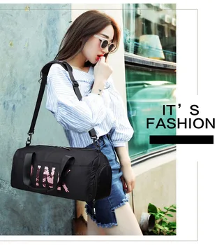 

Women Pink Sports Bag Men Black Nylon Waterproof Gym Bag Independent Shoe Position Luggage Storage Handbag Outdoor Travel Bags