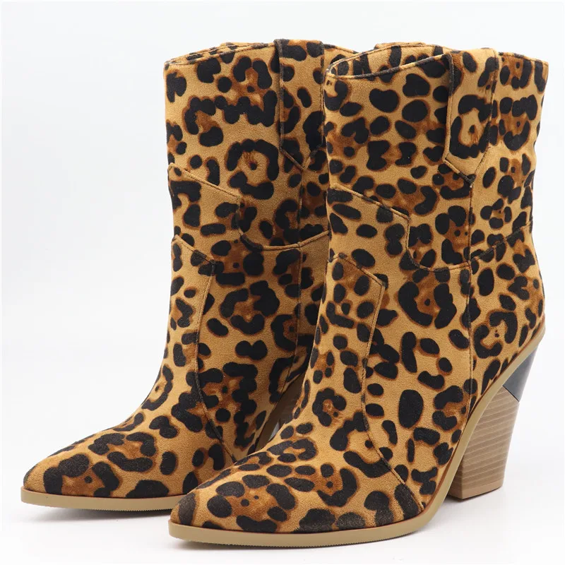 yellow leopard MORAZORA/новые женские ботинки, 13 цветов осенне-зимние ботинки на Высоком толстом каблуке женские ковбойские ботильоны женская обувь г., новинка - Цвет: yellow leopard
