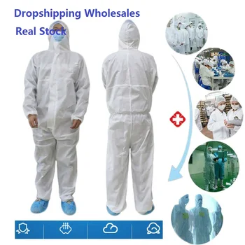 

White Coverall Hazmat Suit Protection Protective Disposable Anti-Virus Clothing Disposable Factory Hospital Safety Clothing
