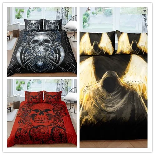 

Love Couple Printing Skull Bedding Set Duvet Cover king Size with Pillowcase Bedlines Best For Boys And Girls
