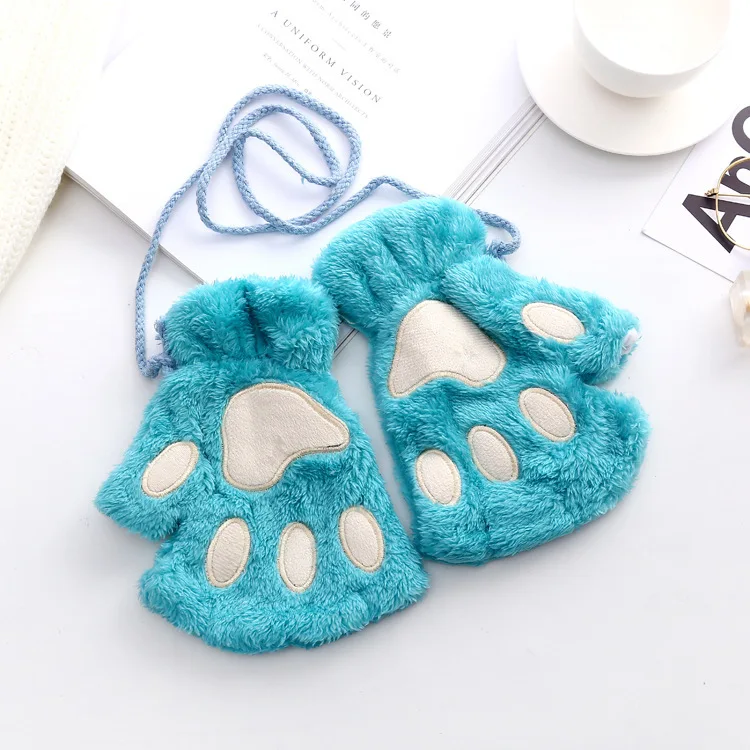 CAT'S Paw перчатки, зимние, милые, с мультяшным котом, для девочек, без пальцев, толстые, с ворсом, в форме кисти, перчатки на половину пальцев, партия