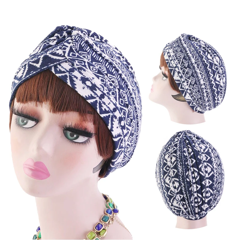 Хлопковый мусульманский Тюрбан Хиджаб шапка с модным принтом накидка на голову