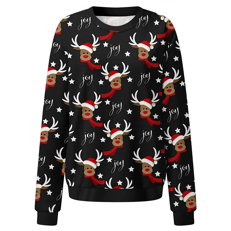 Unisex Christmas Sweatshirts Casual Patterns Reindeer Pocket Pullover Jumpers Graphic Tee Shirts Loose Fashion Plus Size Long Sl