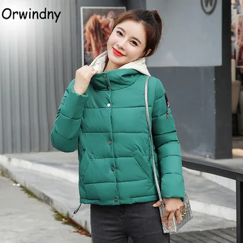 

Orwindny 2019 Autumn And Winter Jacket Coat Hooded Warm Parka Short Female Jacket Student Fashion Cotton Padded Jacket