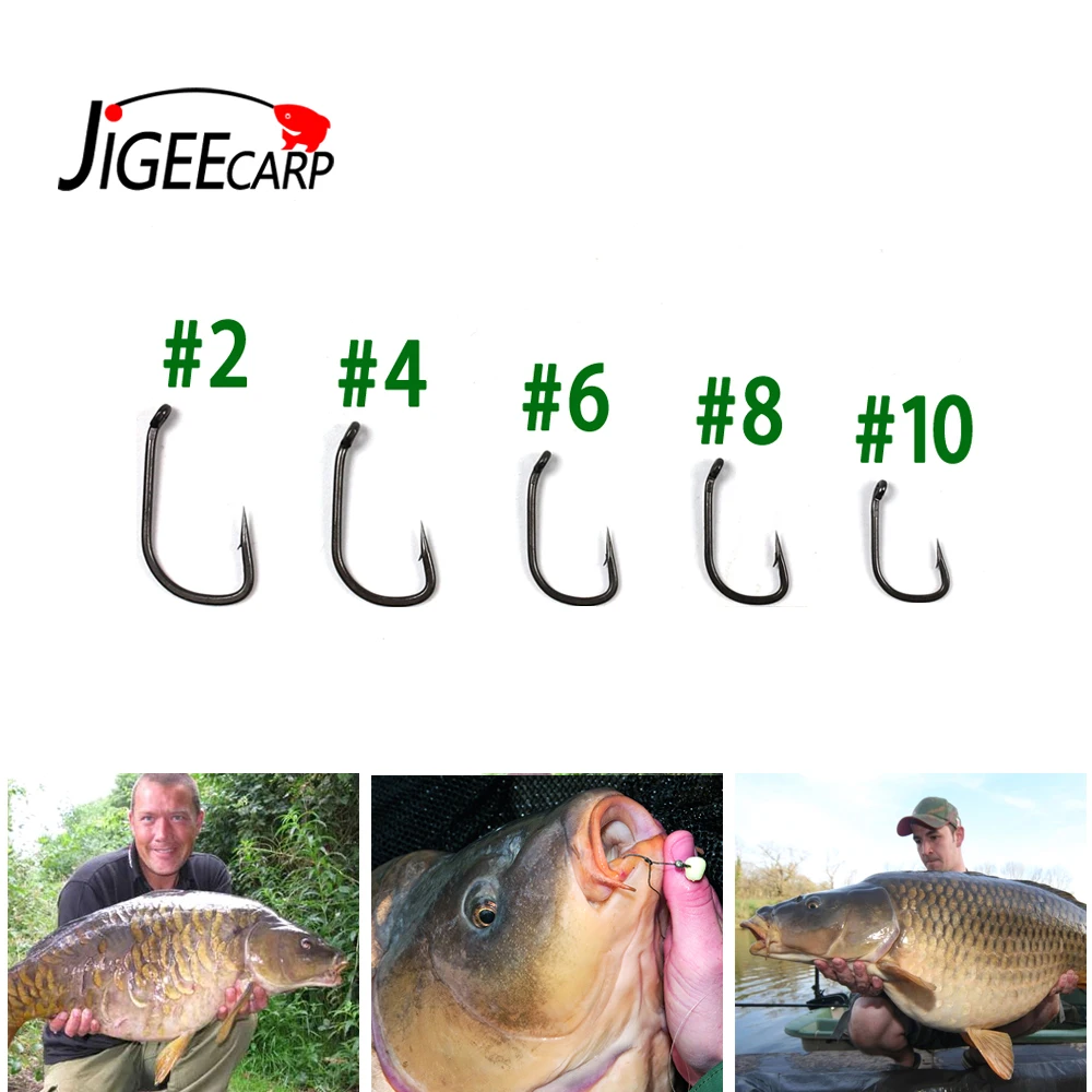 

JIGEECARP 30pcs Telflon Coating Carp Hooks Extra Sharp Coarse Fishing Carp Fishing Hook Size 2 4 6 8 10 Strong Barbed Fish Hook