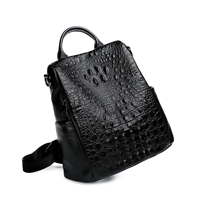 New Fashion 100% Genuine Leather Women Alligator Backpacks Luxury Brand Female Real Natural Leather Lady Girl Student Backpack 2