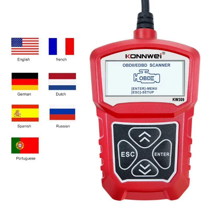 Konnwei KW309 новейший OBD2 сканер для Mercedes Benz Jaguar Hyundai VOLVO Alfa Ford Fiesta Golf ЖК дисплей