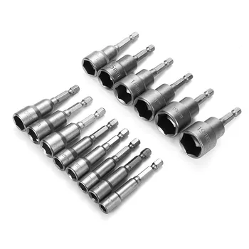 

14pcs 1/4'' Socket Magnetic Nut 6-19MM ilver Grey Adapter Drill Bit Driver Set For Power Drills Steel SHex Shank Magnet Holds
