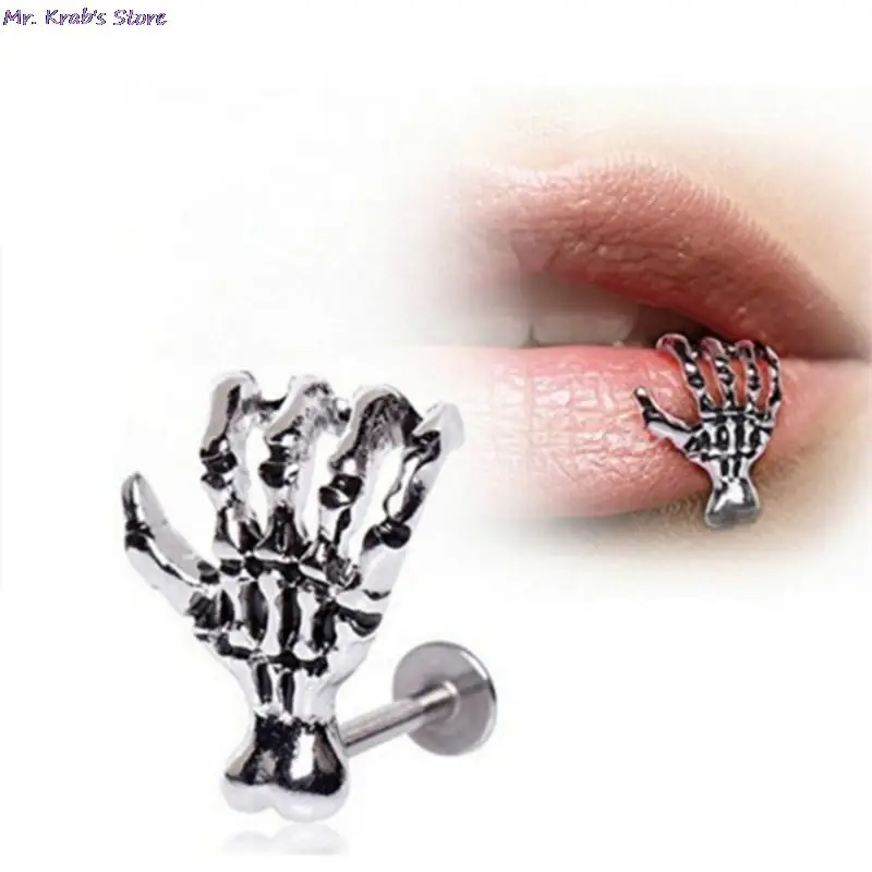 1Pc Skull Shape Body Jewelry Punk Devil Hand Kylie Lip Piercing Skeleton Labret for Women&ampMen | Украшения и аксессуары