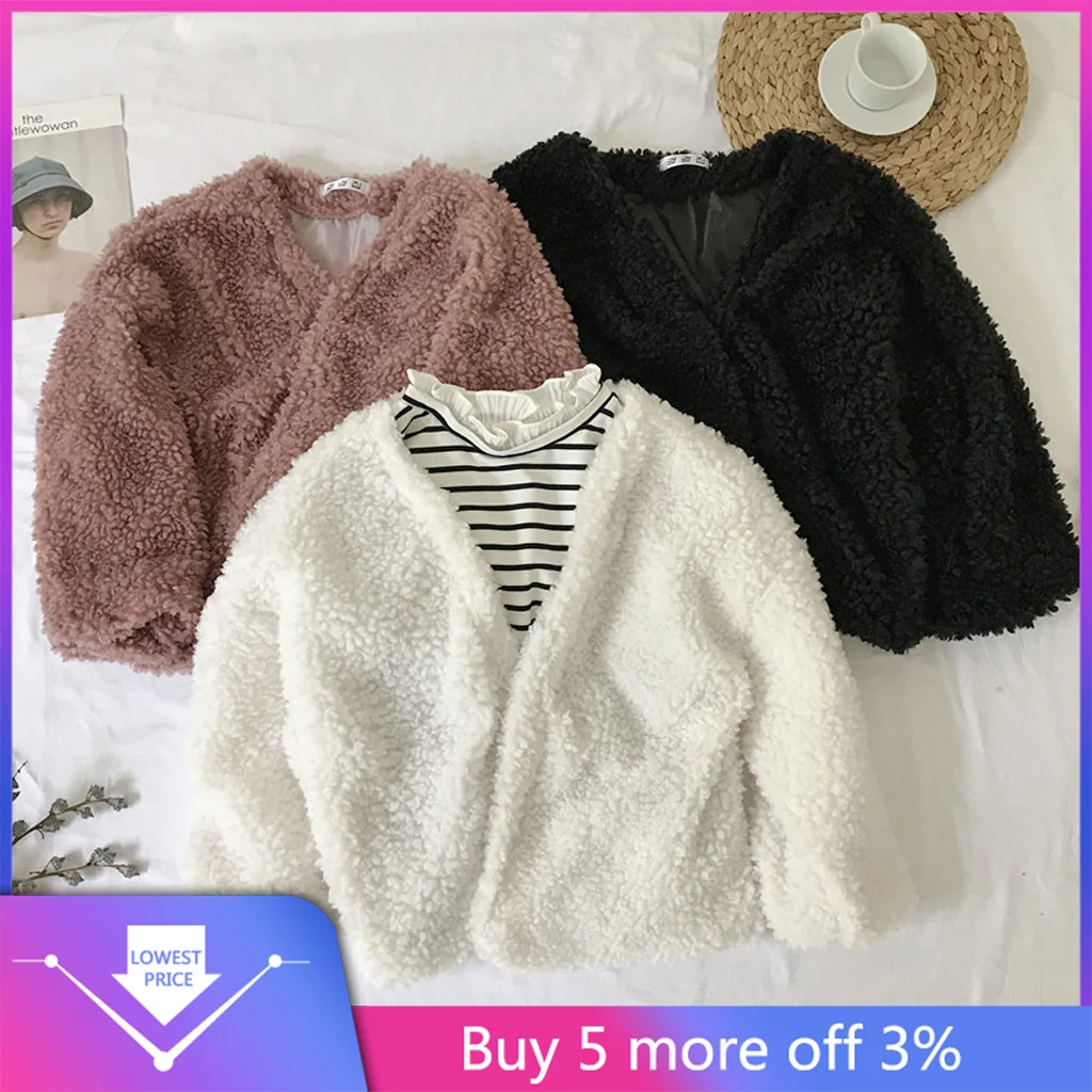 Winter Women Faux Fur Coat Solid Color Long Sleeve Fluffy Outerwear Short Jacket Hairy Warm Overcoat Jackets#3 | Женская одежда