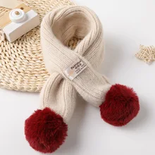 Трикотажный зимний шарф для детей, однотонные мягкие теплые шарфы с помпонами, детские милые красные шали для девочек и мальчиков