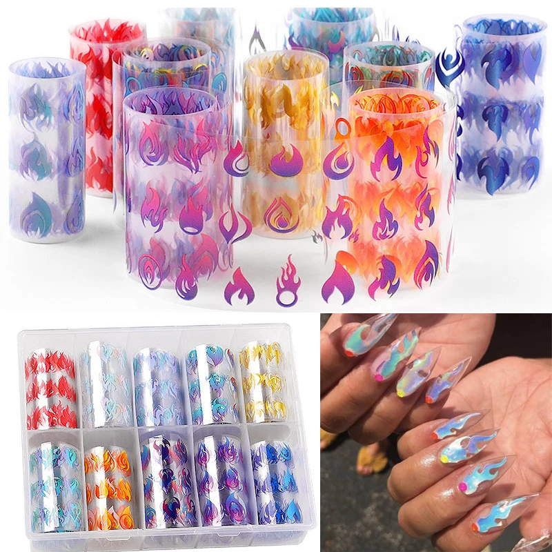 

3D Nail Sticker Flame Laser Multicolor Blue Yellow Flame DIY Nail Art Transfer Foils Decal Design Sticker Nail Art Decorations