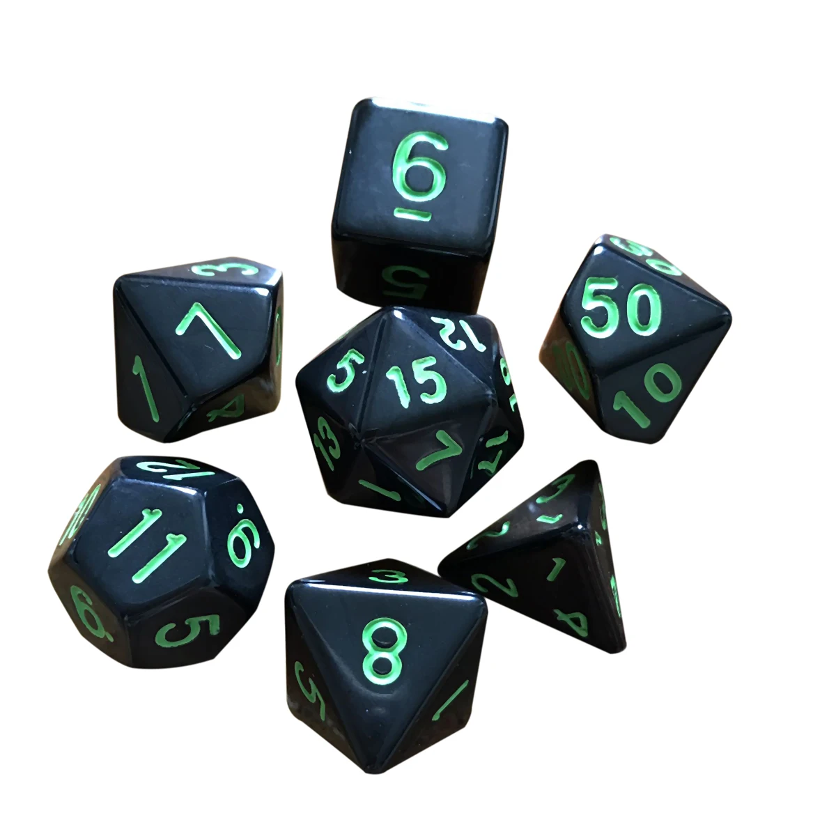 Green Mayitr 7 шт./компл. многогранные кости игра для Подземелья и Драконы многогранные акриловый набор Игральный костей Никель черный 3 цвета - Цвет: Green