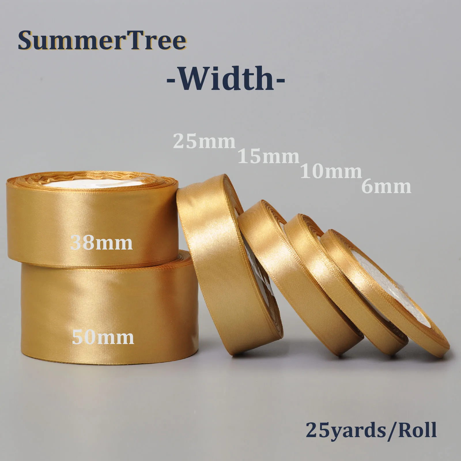 Ribbon Decoration 25 Yards Gold Silk Satin Ribbon Gift Wrapping Bow Wedding Party Decoration Christmas New Year Apparel Sewing Fabric Ribbon