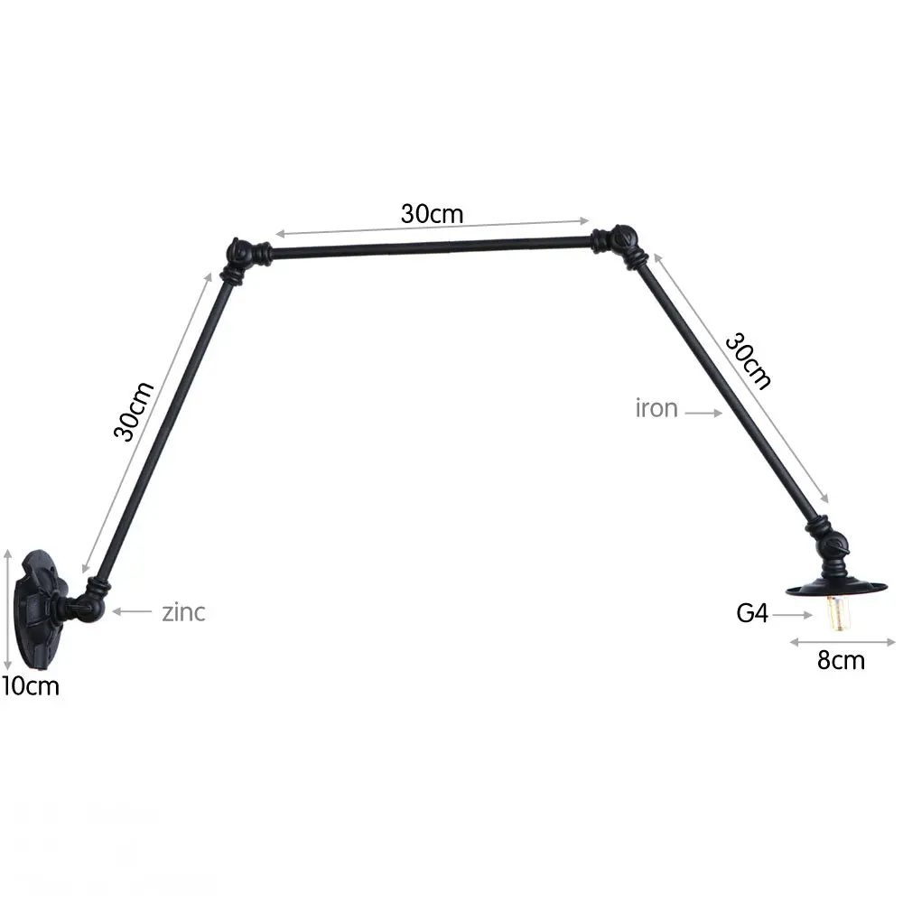 Качели настенный светильник с длинным кронштейном регулируемый шарнир Лофт складные руки Американский железный черный настенный светильник винтажный Спальня Кабинет лампы для чтения - Цвет абажура: 30cm