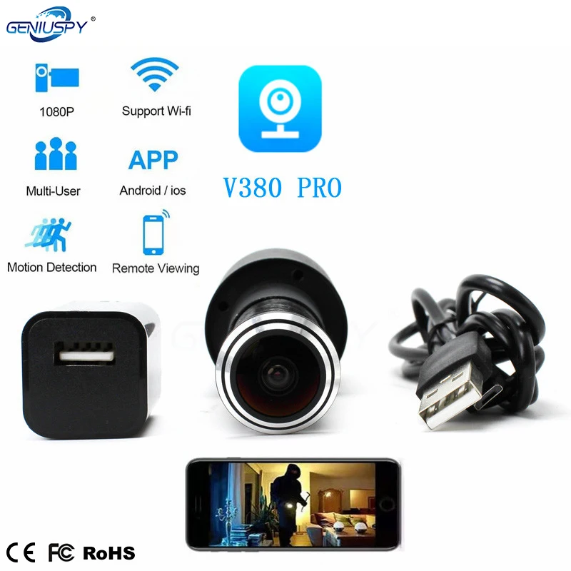 GENIUSPYTFCardWIFIAudioDoorEyeHoleHome1080P21mmFishEyeLens