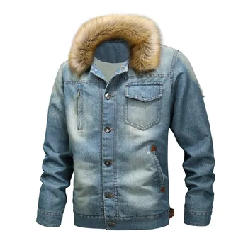 

Men Neck Autumn Winter Vintage Distressed Demin Jacket Tops Coat Outwear Large Size Wool Liner Thicker Winter Denim Jackets10.11