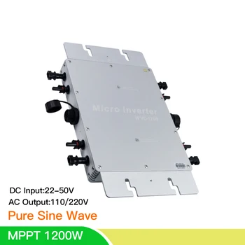 

WVC1200 Micro Inversor Solar MPPT On Grid Tie Inverter Pure Sine Wave 22-50VDC to 110V 220V AC For Home 4*300W Solar Panels