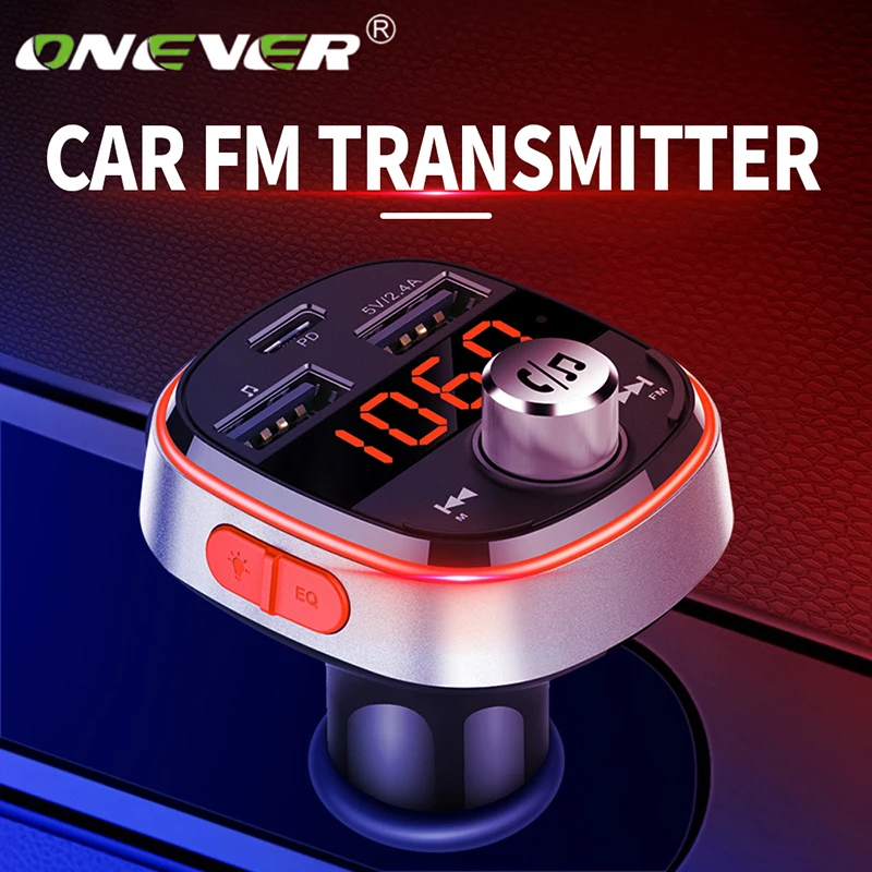 

Onever Bluetooth 5.0 Fm Transmitter Car MP3 Player Wireless Kit Dual USB Charger Hands-free call EQ Mode PD Interface RGB lights