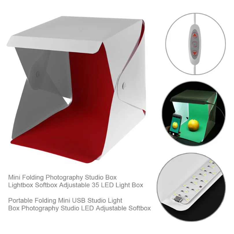 

Original Folding Photography Studio Box Lightbox Softbox Adjustable 35 LED Light Box with Photography Cloth and USB cable