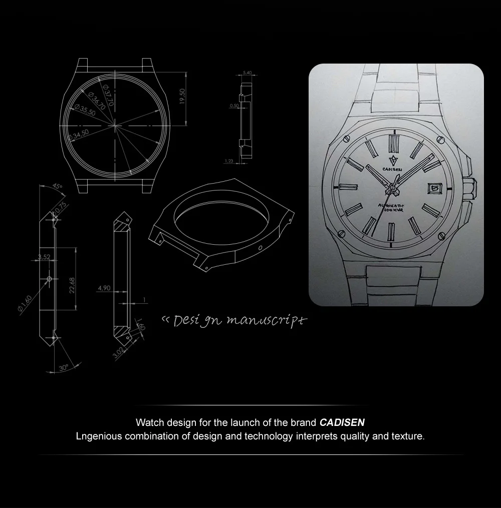 CADISEN Watch for Men Luxury Automatic Men MIYOTA-8215 Movement Sapphire Crystal 42mm Dial 100m Waterproof  Wristwatches C8200
