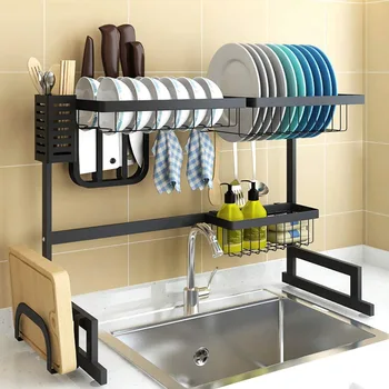 

Nidouillet Stainless Steel Storage Holders Racks Stand Type Kitchen Shelf Rack Drain Dish Rack Pot Lid Spice Holder ET595