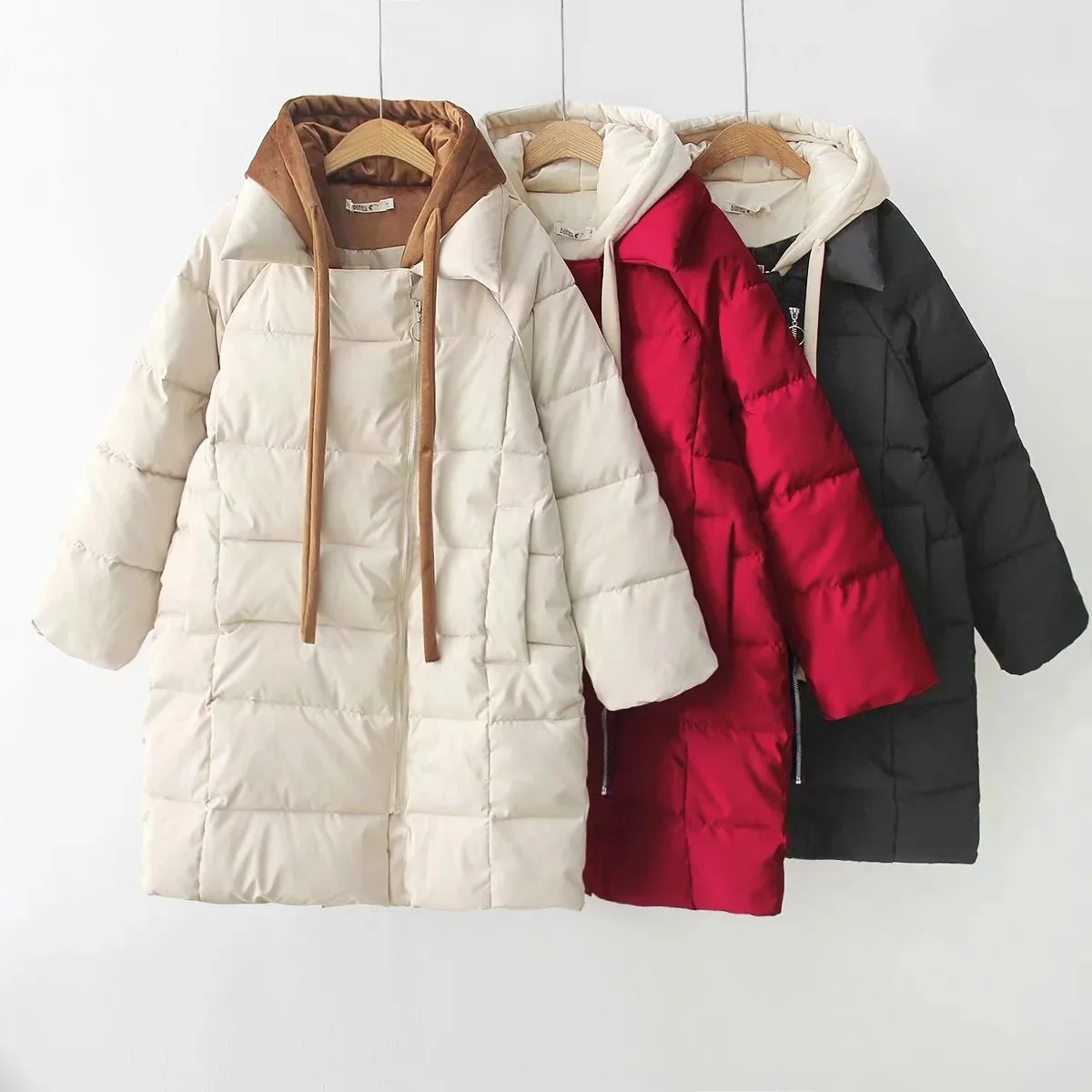

2018 Winter New Style Korean-Style Cotton Coat Versatile Hooded Velvet Double Zipper Mid-length down Cotton Coat Fashion