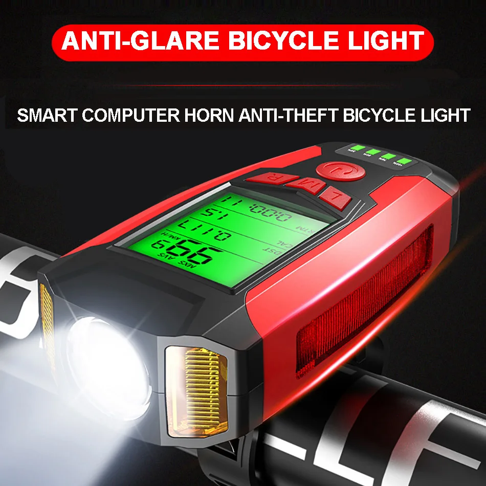 New Bicycle Light with Bike Computer Speedometer Lamp LED Front Headlight Digital Cycling Odometer For Accessories | Спорт и