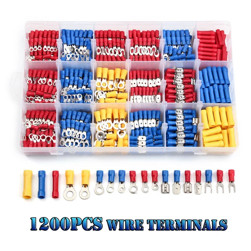 280/480/1200pcs Insulated Cable Connector Electrical Wire Assorted Crimp Spade Butt Ring Fork Set Ring Lugs Rolled Terminals Kit