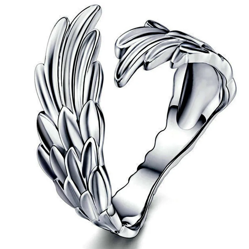 

NEW Hot Sale Authentic Feather Wings Adjustable Finger Ring for Women Sterling Jewelry Gift Creative Finger mood ring