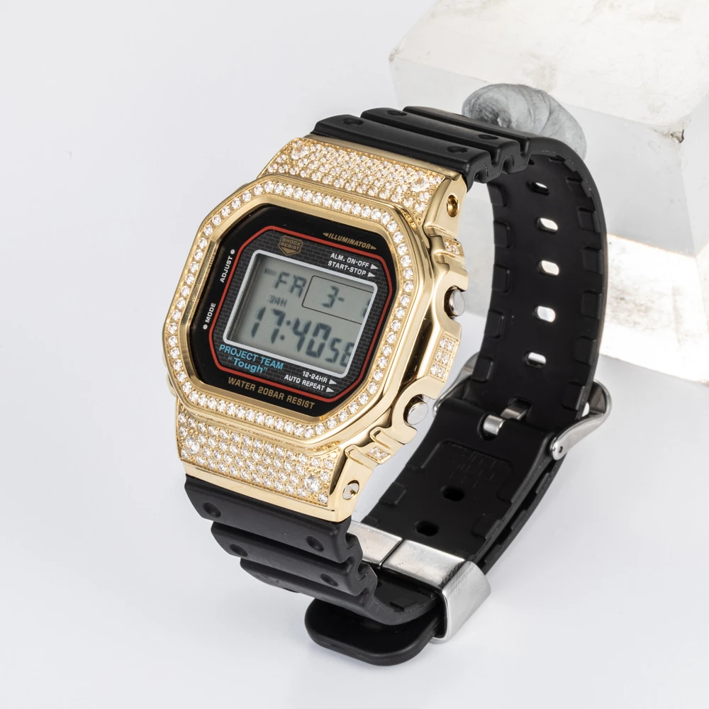 Роскошный Бриллиантовый чехол для часов DW5600/5610 браслет с рамкой из нержавеющей