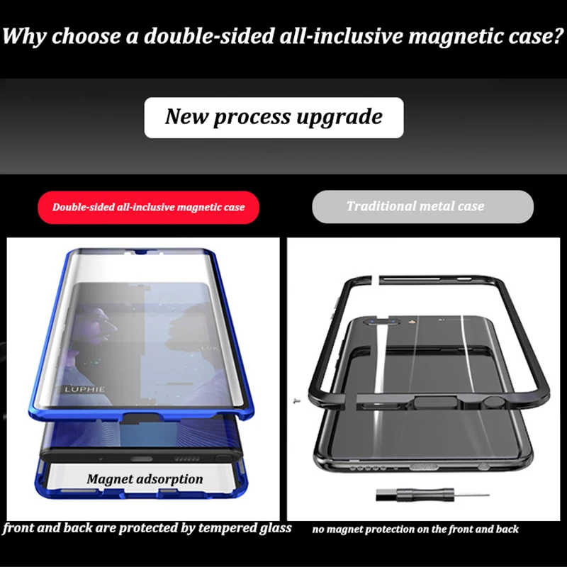 Magnetic Metal Double Glass Case For Huawei P30 Lite Cases Huawei P40 Pro P20 Mate 20 30 Nova 5T 3i 7 SE Y9 Prime 2019 Covers