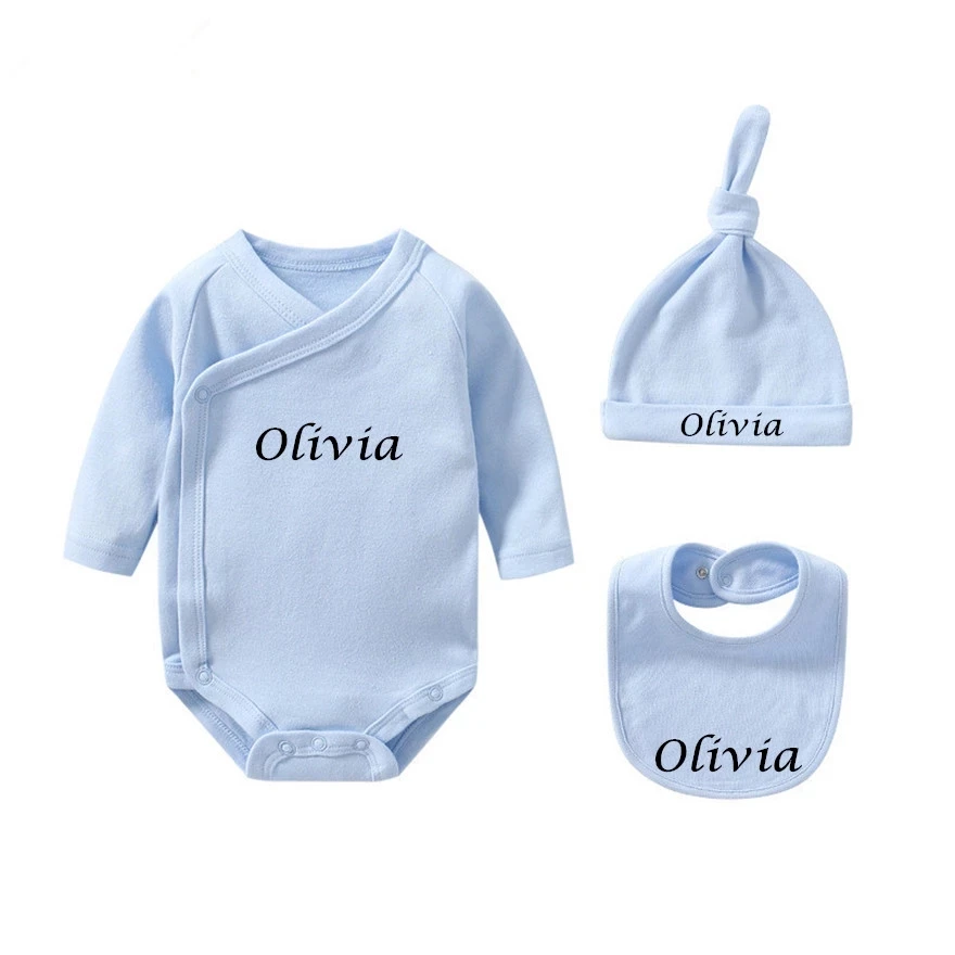 Custom Name Baby Suit Clothes Personalized Onesie Hat Bibs Set Birthday Party Shower Baptism Gifts | Мать и ребенок