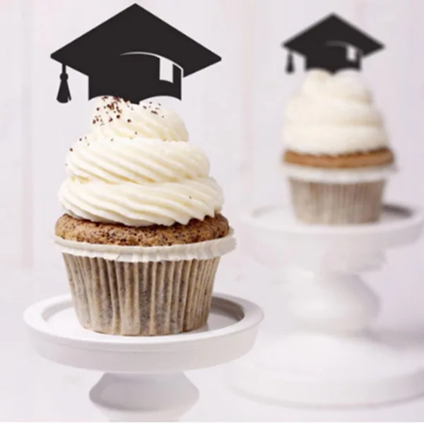 30 Pcs Bachelor Hat Cap Cupcake Toppers Graduation Party Grad Decorations Supplies Congrats Graduate