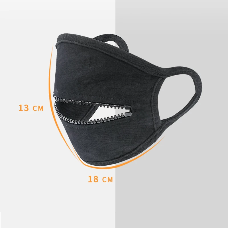 Fashion Black Cotton Mouth Mask With Zipper Adult Unisex Cotton Drinking Masks For Halloween Cosplay Cycling Camp Mascarillas