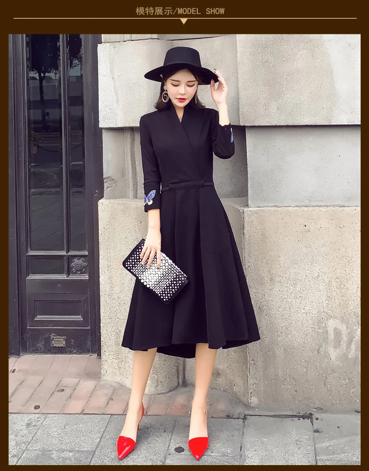 Dress Winter Korean-style New Style Fashion Long Sleeve WOMEN'S Dress V-neck Slim Fit Big Skirt