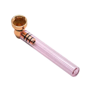 

Transparent colored Glass Smoking Pipe with Metal Bowl Detachable Clear Pipe Tube Dry Tobacco Vanilla Stained Pyrex Glass Pipe