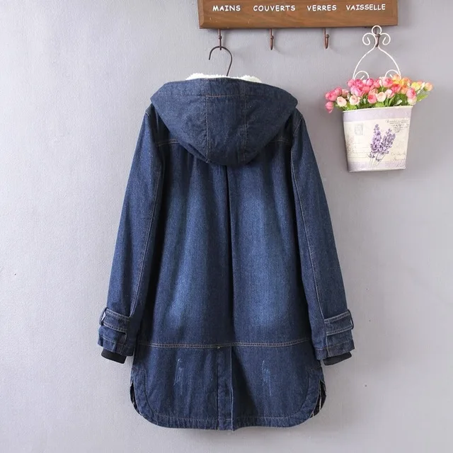 

Winter Korean-style Loose And Plus-sized Mid-length Slimming Cowboy Cotton-padded Clothes Lambs Wool Brushed And Thick Hooded Co