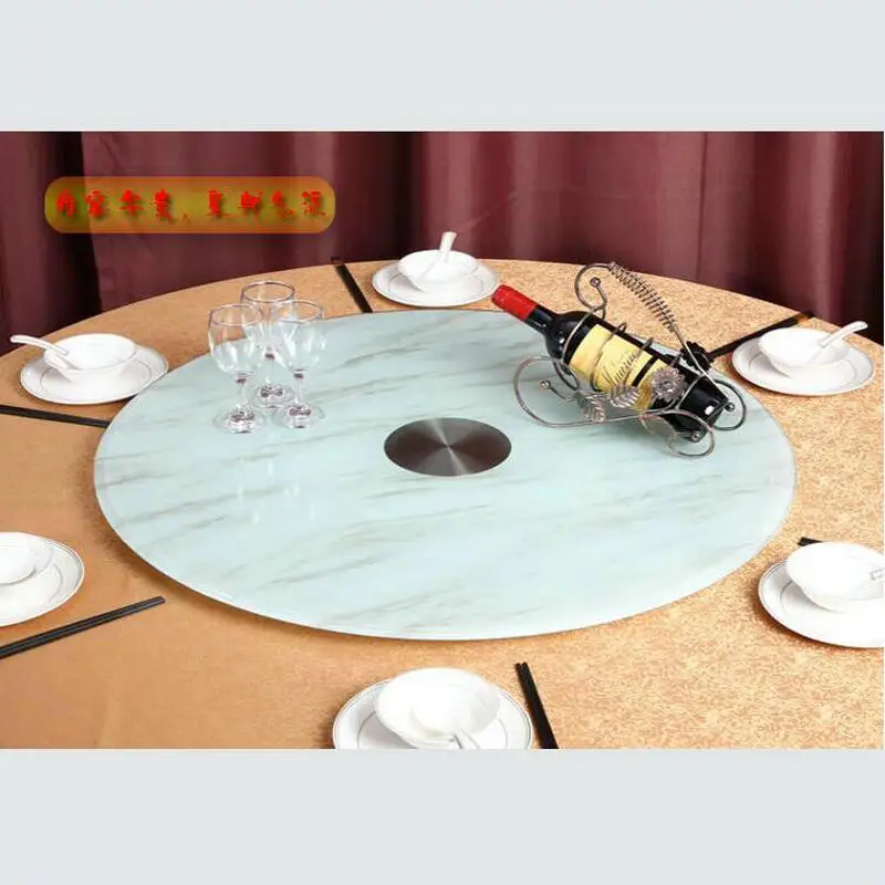 HQ WL01 Light White Tempered Glass Lazy Susan Glass Dining Table Top Turntable Swivel Plate Marble Like Wired Glass Wheel Base (5)