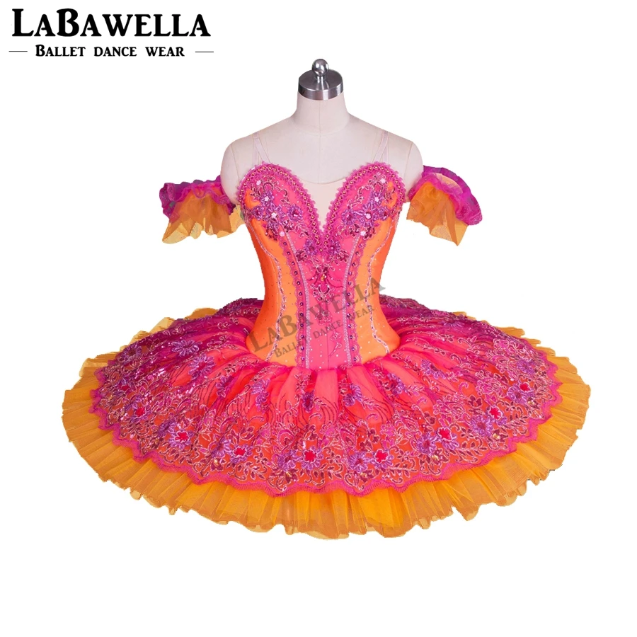 Adult Classical Ballet Stage Costumes Women Professional Ballet Costume Red Orange Ballerina Nutcracker Performance Tutus BT9058