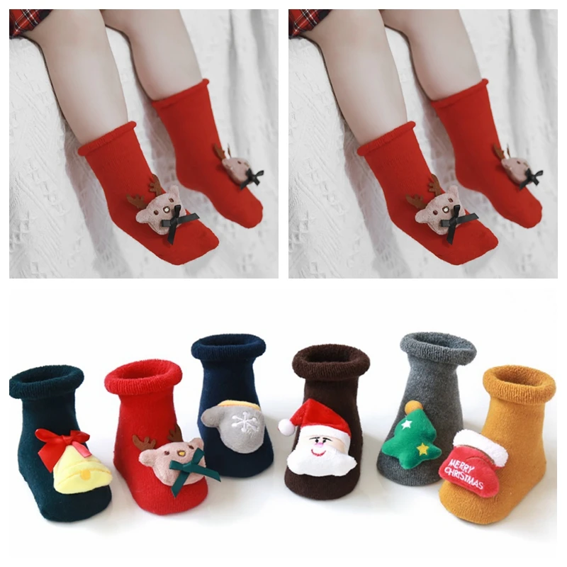 

Cotton Spring Winter Autumn Baby Girls Boys Kids Socks Children Cartoon Terry Elk Santa Claus Christmas Baby Socks