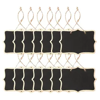 

14x Mini Chalkboards Signs Hanging BlackBoard Rectangle Message Board Double Sided for Weddings, Kids Crafts, Garden, Black