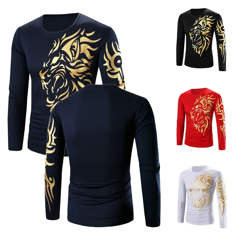 

2019 New Mens T-Shirt Dragons Printed High Quality Clothes Casual Autumn Winter Long Sleeve Camisetas Hombre Male T-Shirts