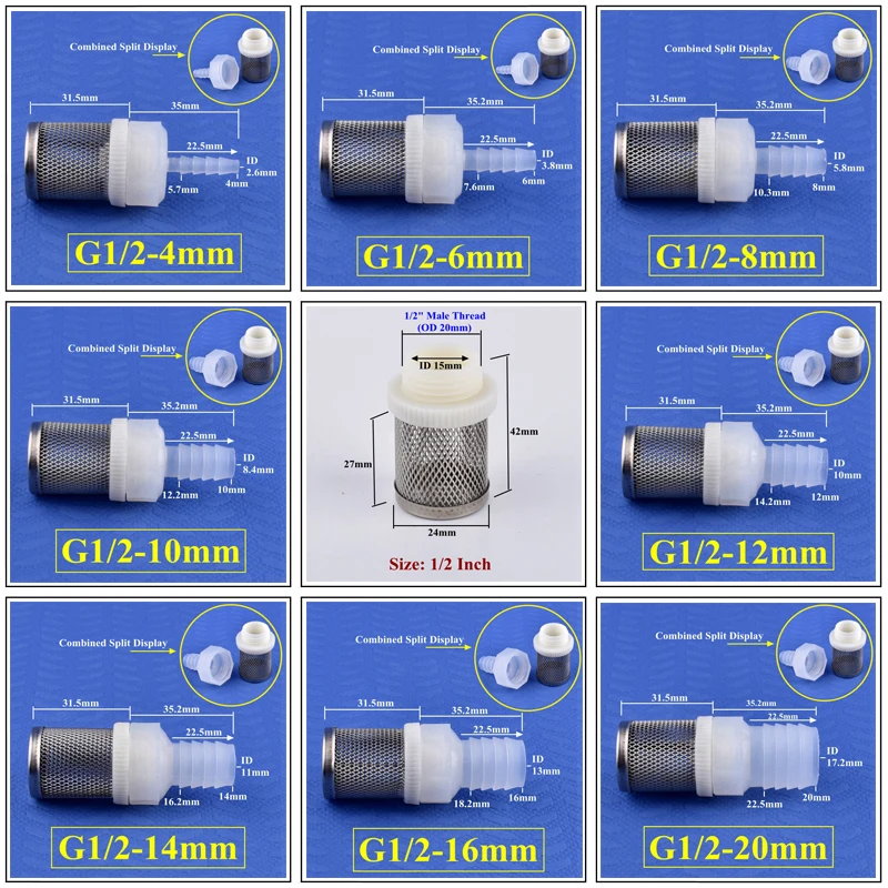 Water Pipe Connector G1/2 To 4~20mm Aquarium Garden